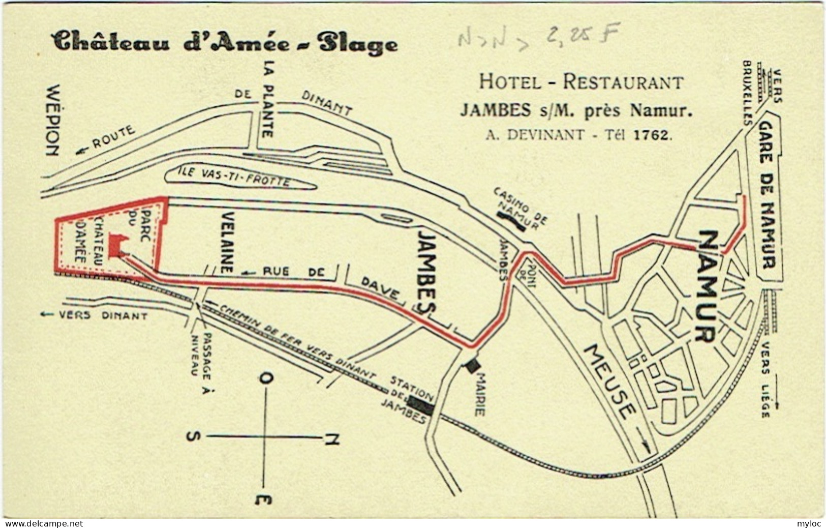 Carte Publicité. Château D'Amée-Plage. Hôtel-Restaurant. Jambes Près Namur. - Namur