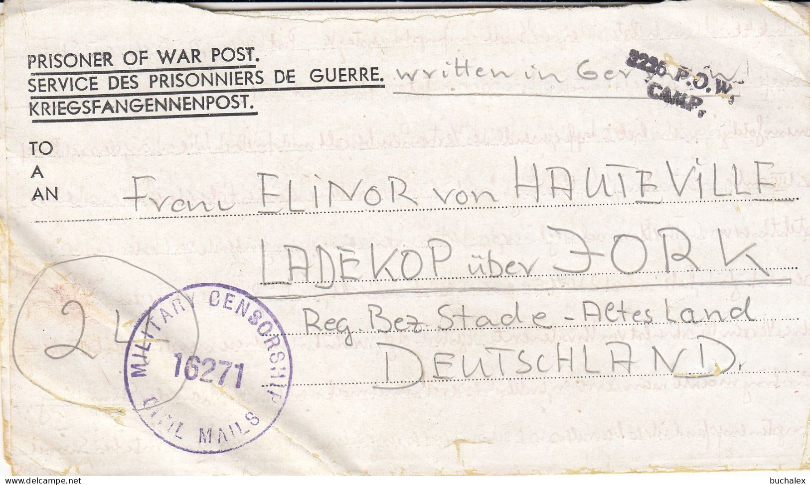 Kriegsgefangenenpost Flieger-Oberstabsingenieur 1946 Von Zedelgem Nach Ladekop - Kriegsgefangenenpost