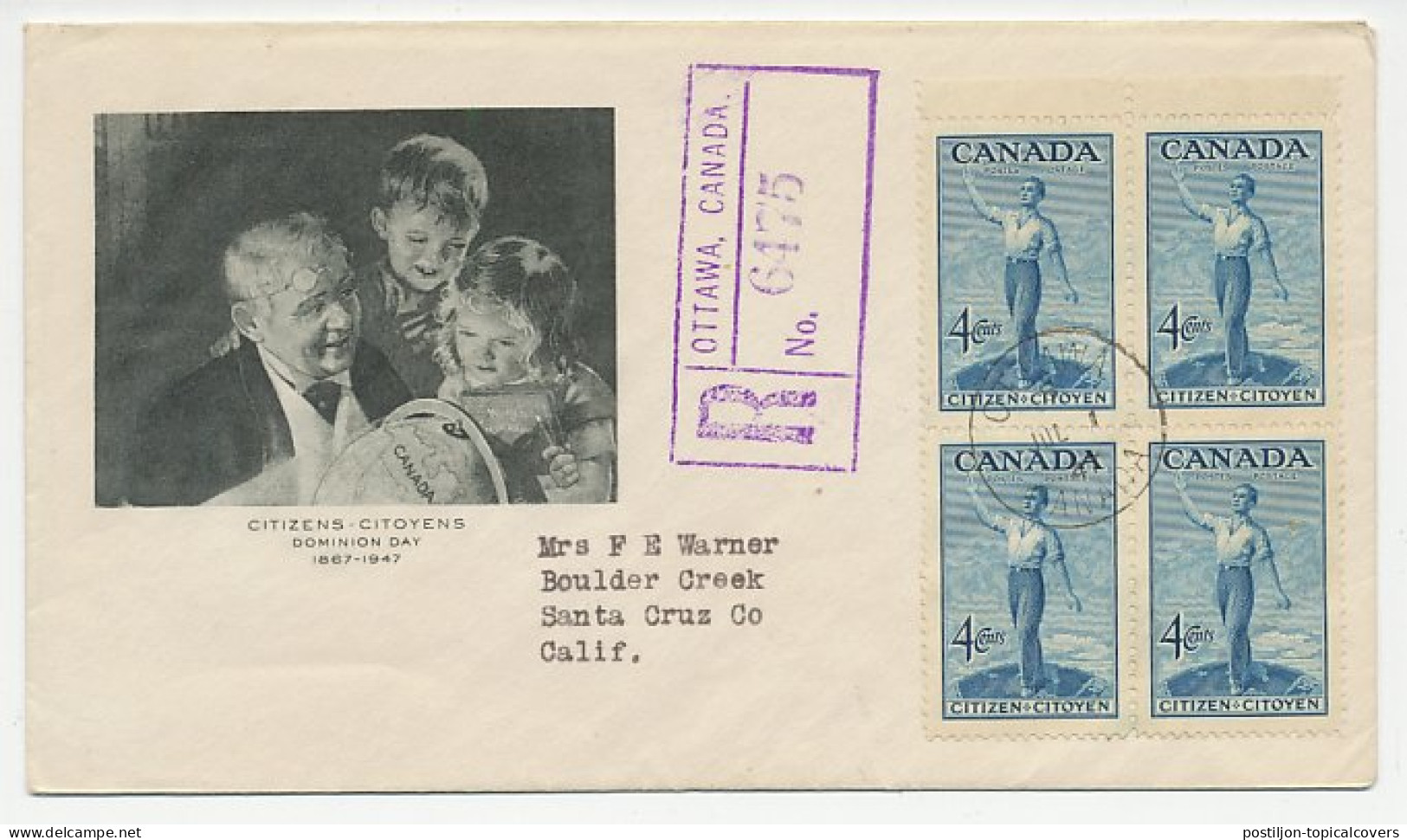 Registered Cover Canada 1947 Globe - Dominian Day - Geografía