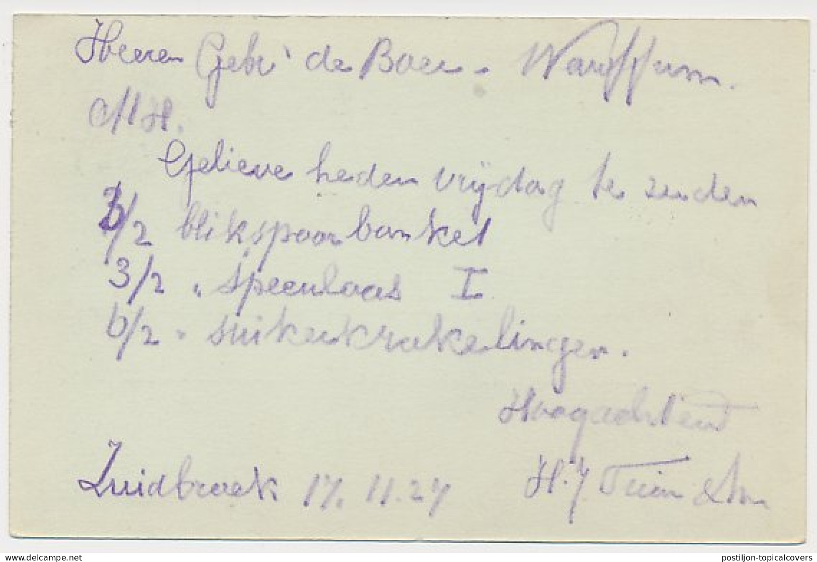 Firma Briefkaart Zuidbroek 1927 - Kruidenier - Drogisterij Etc. - Unclassified