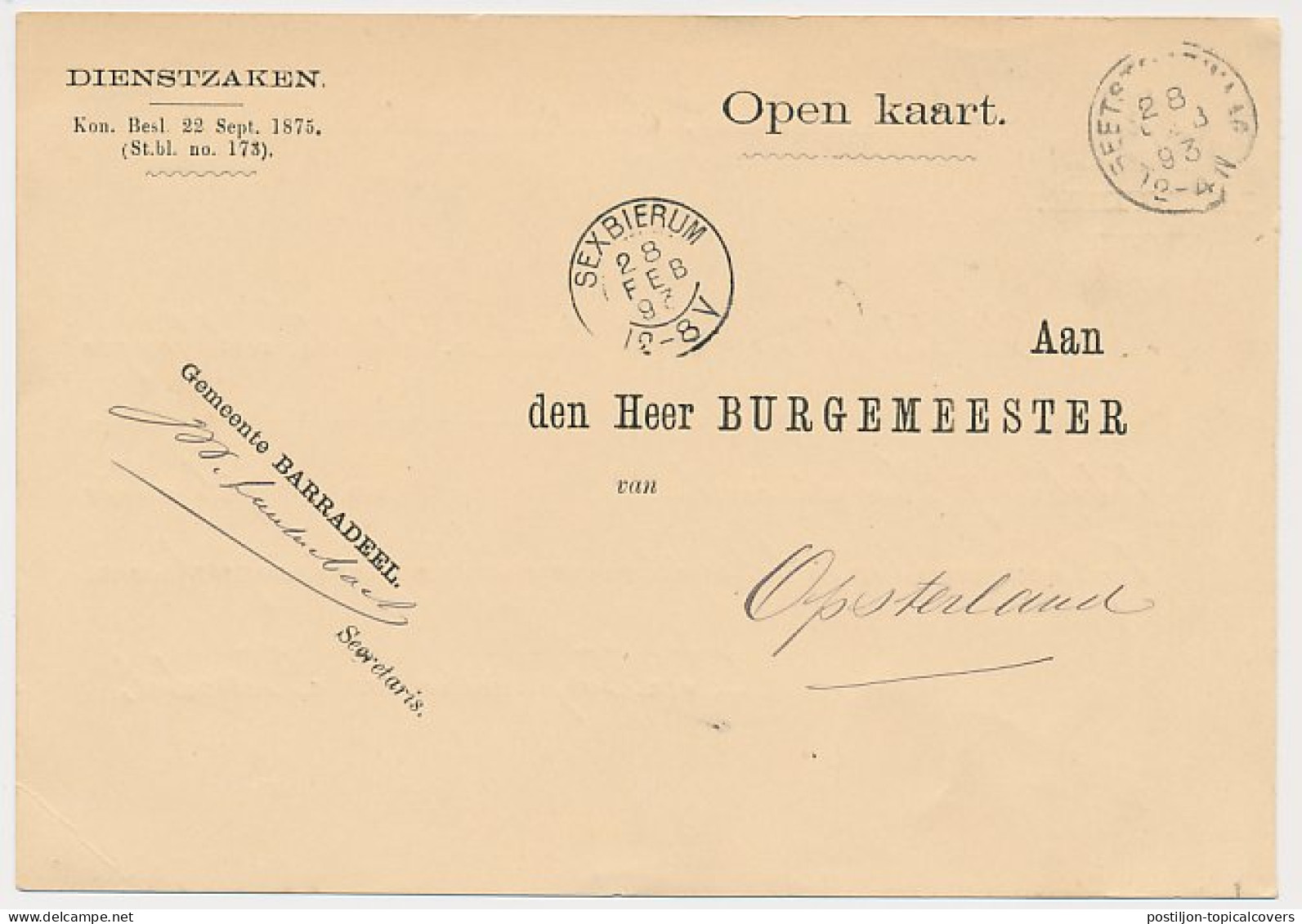 Kleinrondstempel Sexbierum 1893 - Unclassified