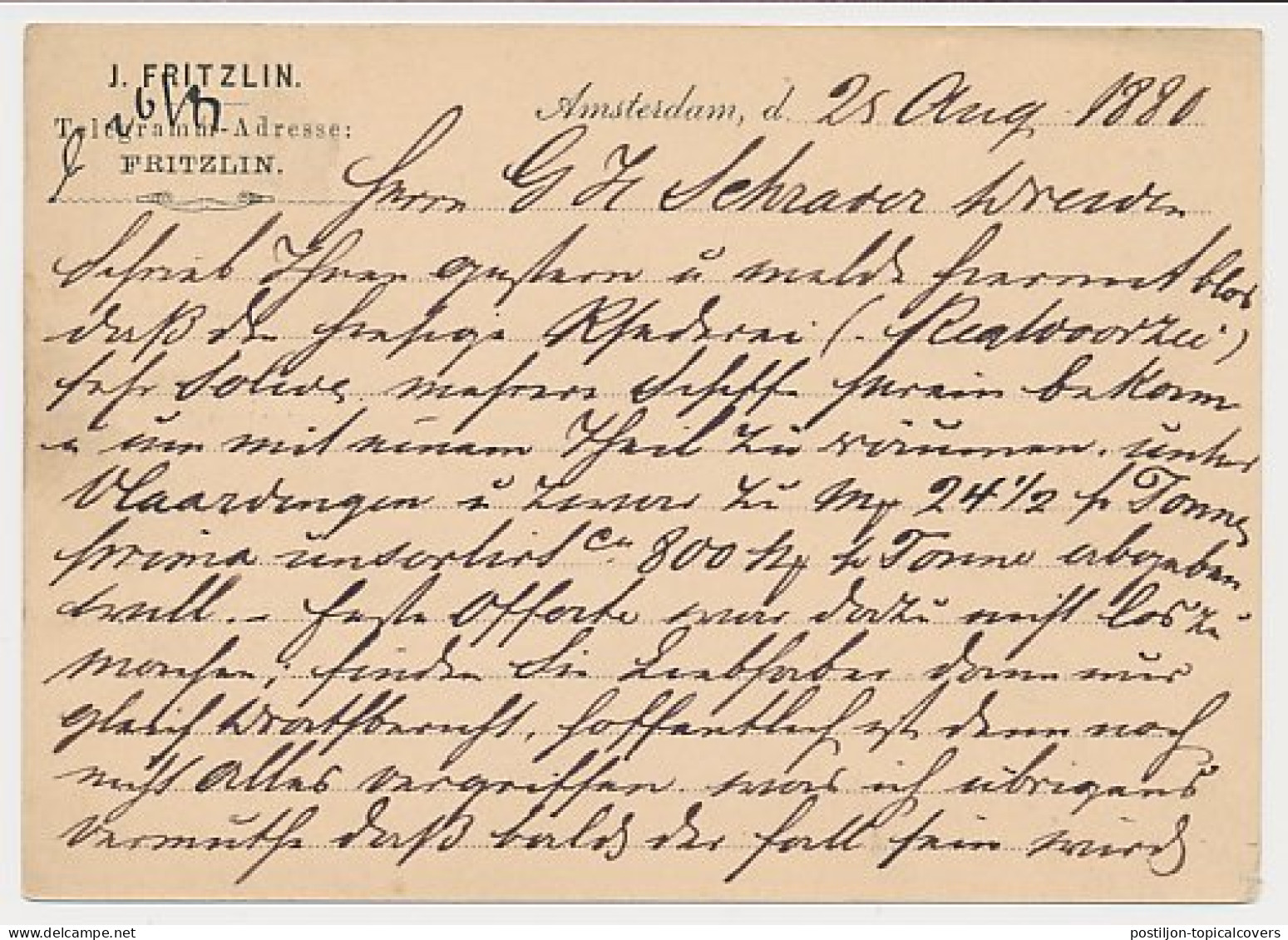 Briefkaart G. 16 Particulier Bedrukt Amsterdam - Duitsland 1880 - Ganzsachen