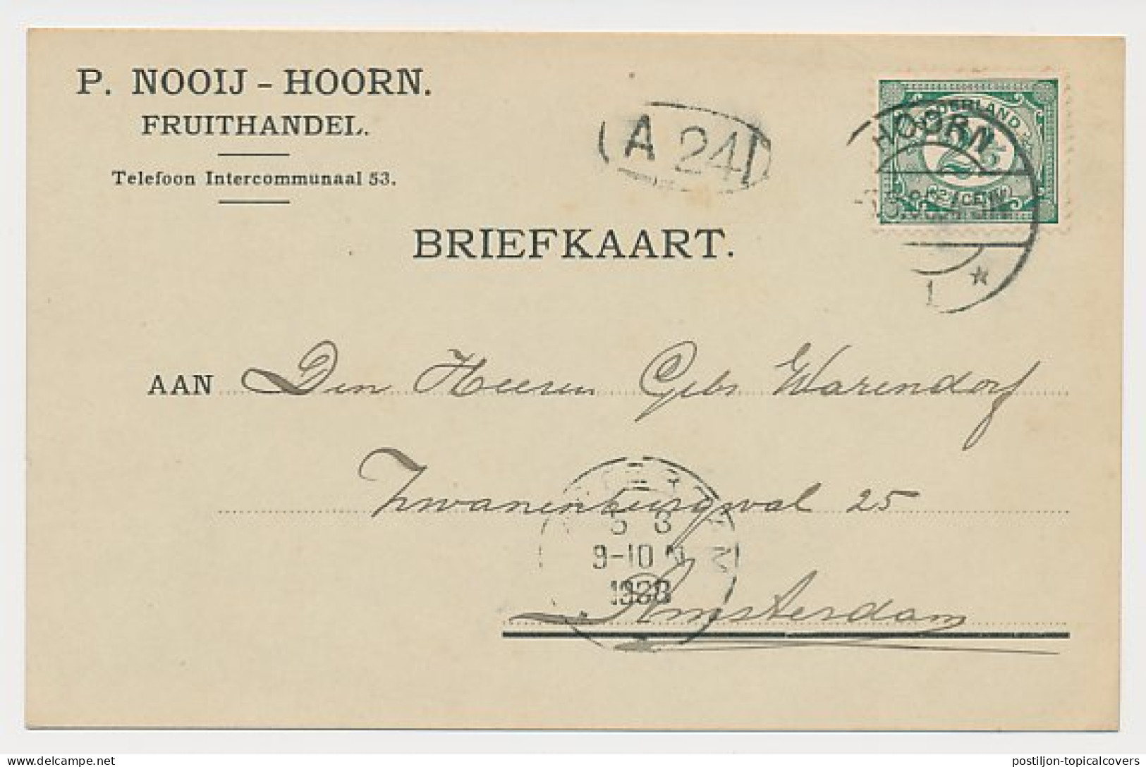 Firma Briefkaart Hoorn 1908 - Fruithandel - Ohne Zuordnung