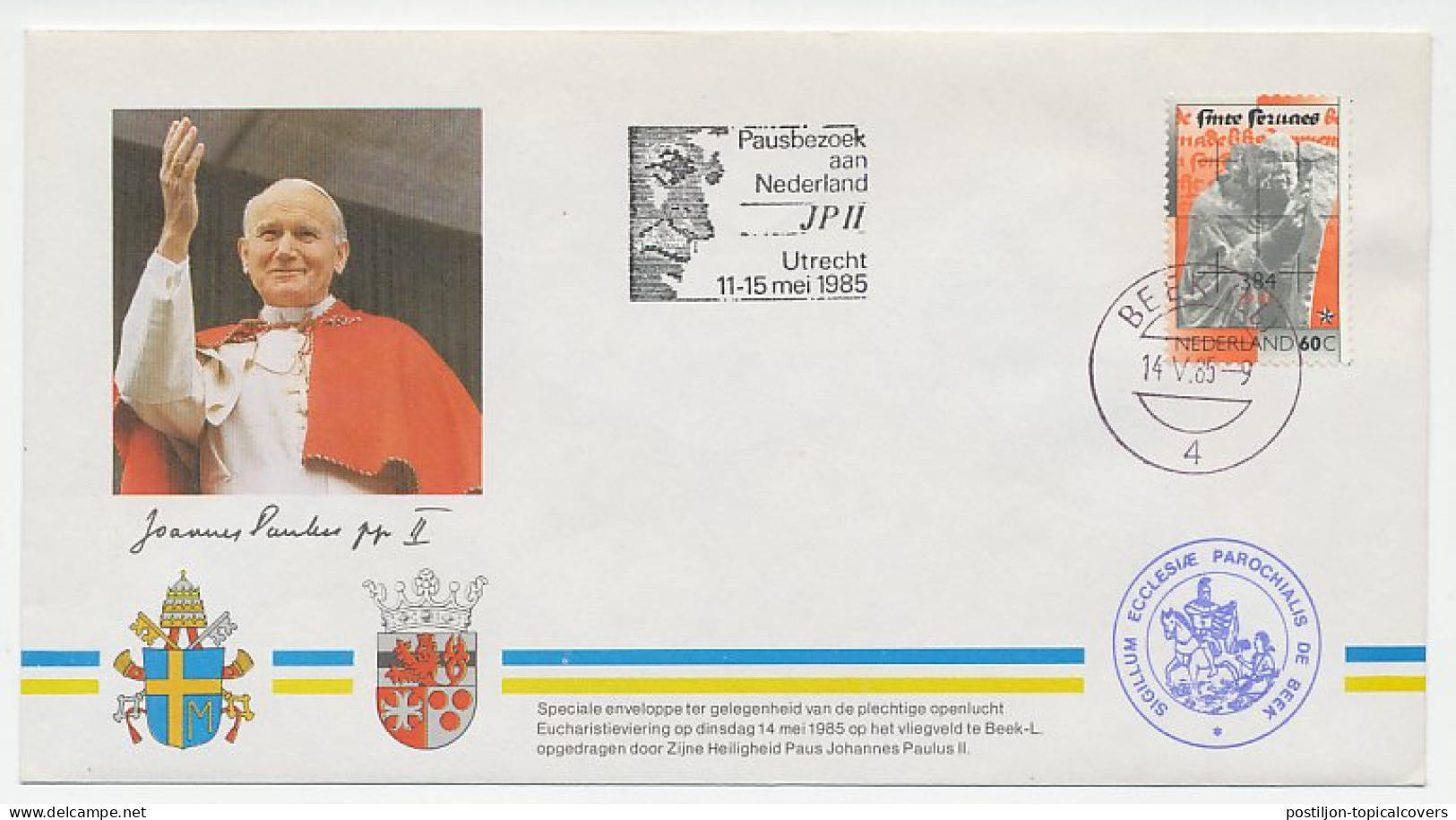 Cover / Postmark Netherlands 1985 Pope JP II Visit To The Netherlands - Otros & Sin Clasificación