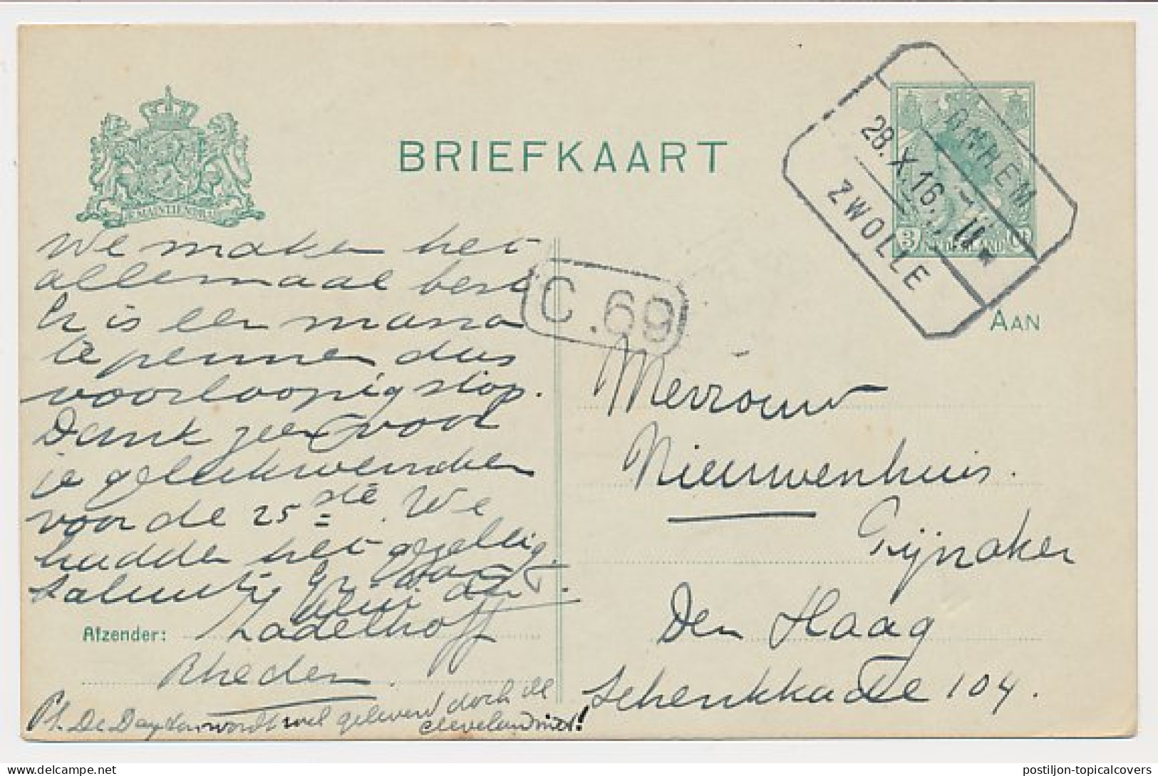 Treinblokstempel : Arnhem - Zwolle II 1916 - Unclassified