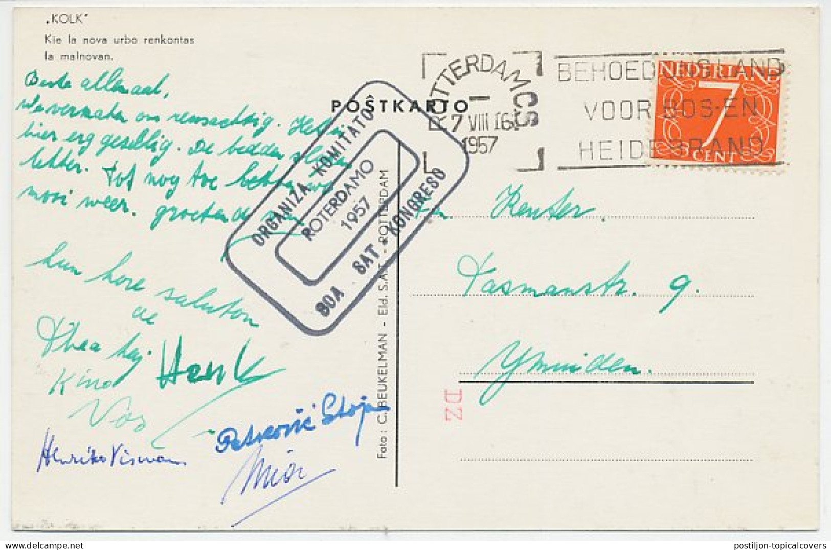 Picture Postcard / Postmark Netherlands 1957 Esperanto - S.A.T. Congress Rotterdam - Esperánto