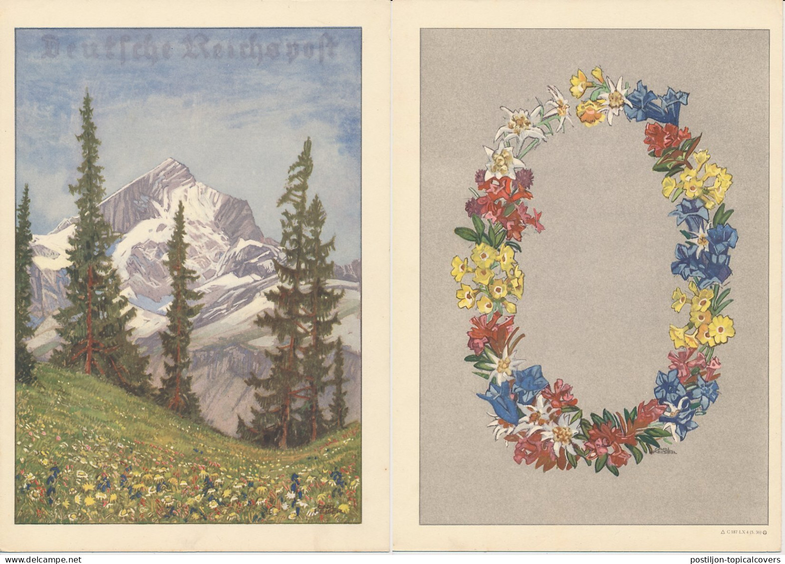 Telegram Germany 1941 - Schmuckblatt Telegramme Flowers - Edelweiss - Pine Tree - Alpine Meadow - Bäume