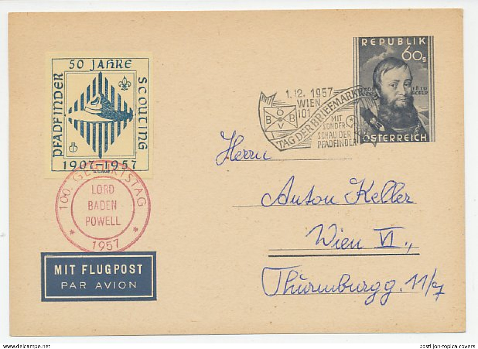 Card / Postmark / Label Austria 1957 50 Years Of Scouting - Baden Powell - Altri & Non Classificati