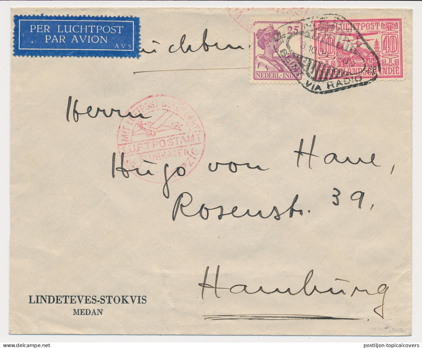 Airmail Cover Batavia Netherlands Indies - Hamburg Germany 1934 - Indie Olandesi