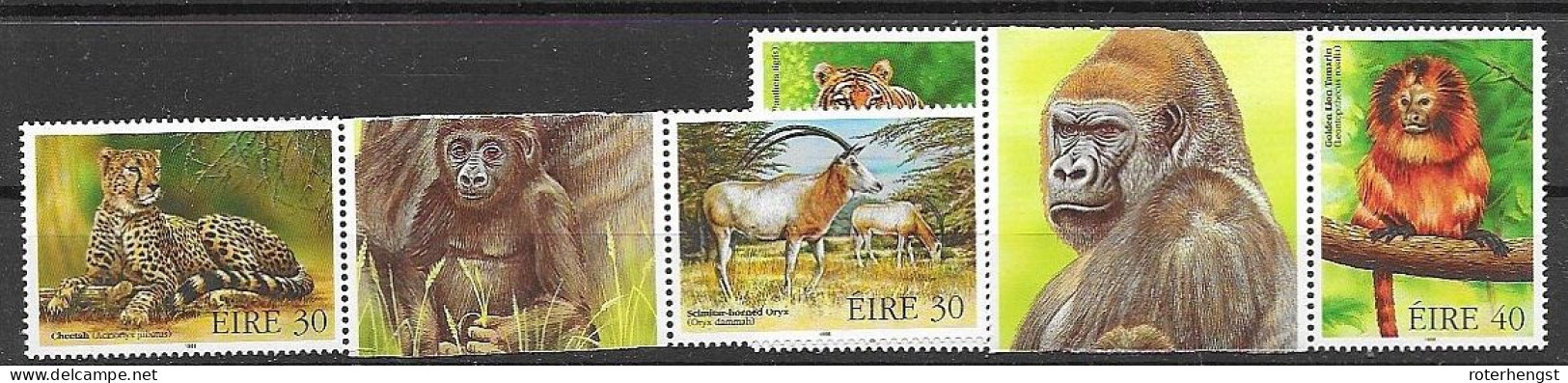 Ireland Mnh ** 1998 Animals From Sheet 5 Euros Gorilla Cheetah Oryx Tiger Monkey - Nuovi