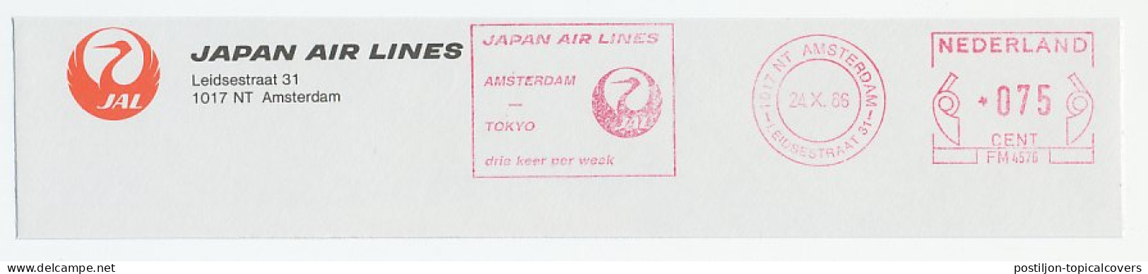 Meter Top Cut Netherlands 1986 Japan Air Lines - Aerei