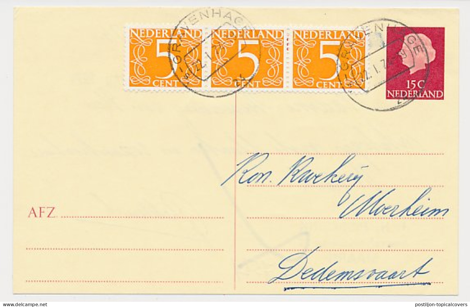Briefkaart G. 338 / Bijfrankering Den Haag - Dedemsvaart 1974 - Ganzsachen