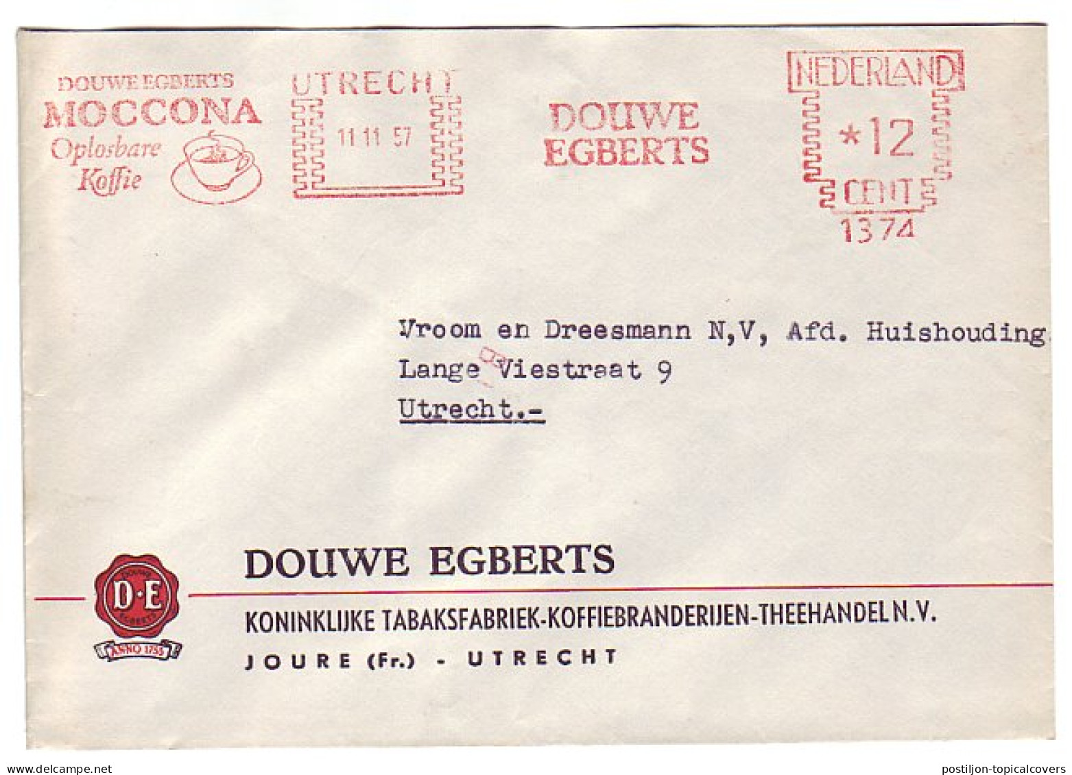 Meter Cover Netherlands 1957 Moccona - Soluble Coffee - Douwe Egberts - Other & Unclassified