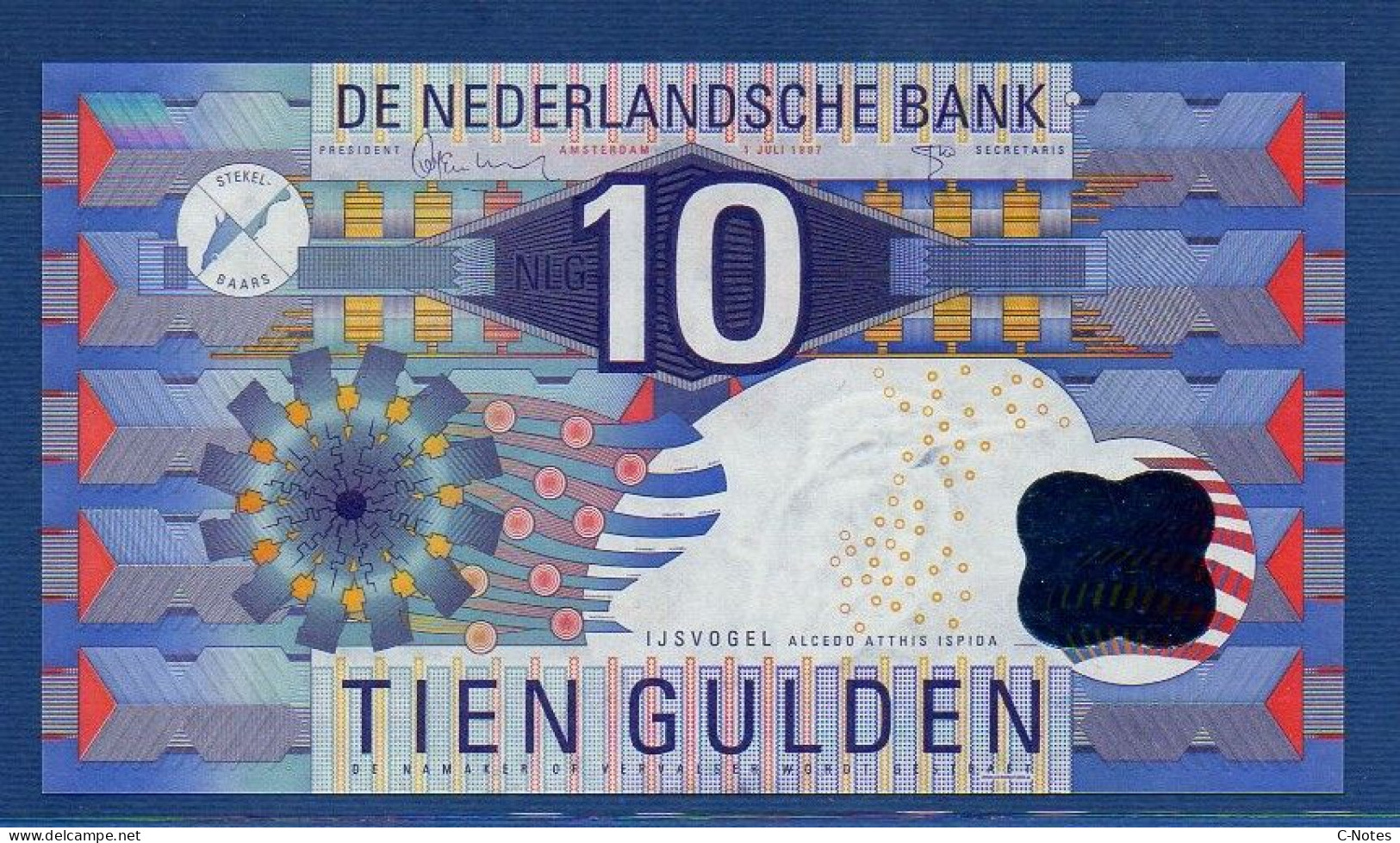 NETHERLANDS  - P.99 – 10 Gulden 1997 UNC,  S/n 1085542446 - 10 Florín Holandés (gulden)