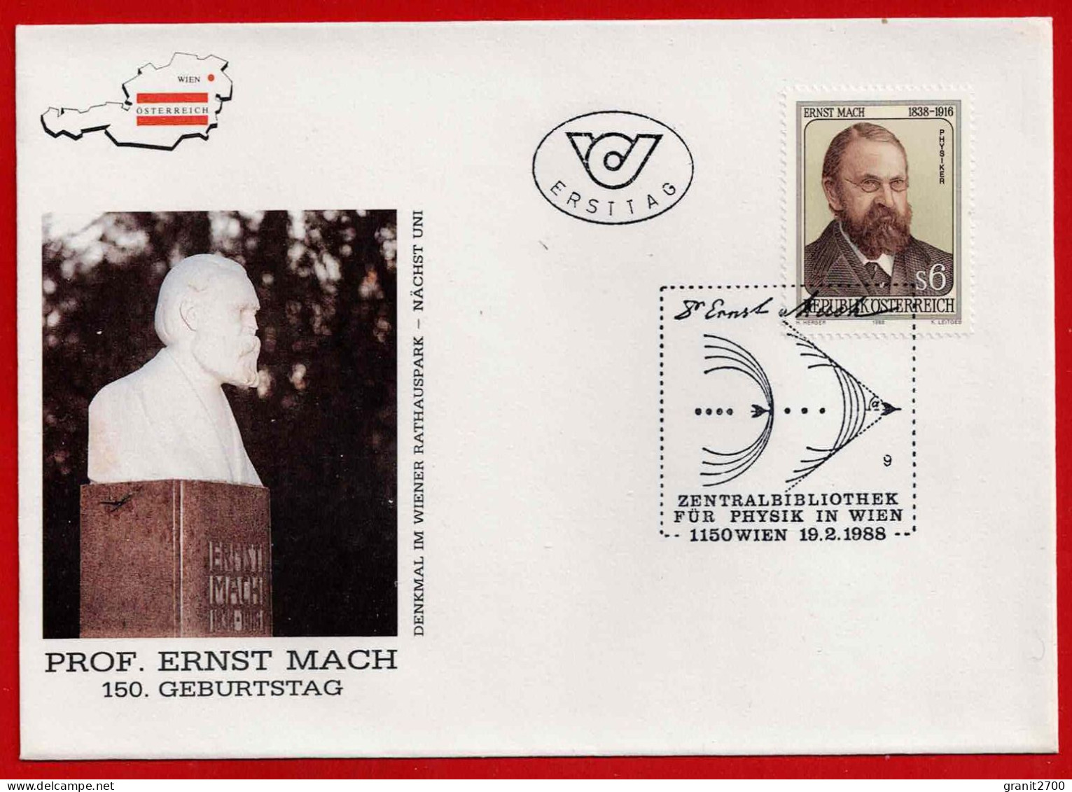 FDC150. Geburtstag Prof. Ernst Mach  Vom 19.2.1988 - FDC