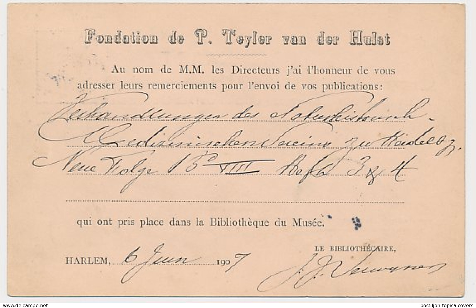 Briefkaart G. 71 Particulier Bedrukt Haarlem - Duitsland 1907 - Postwaardestukken