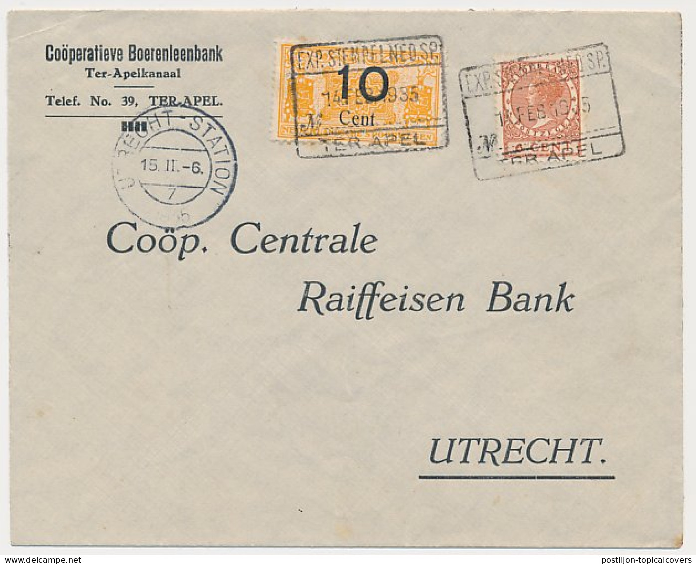 Spoorweg Poststuk Ter Apel - Utrecht 1935 - Ohne Zuordnung