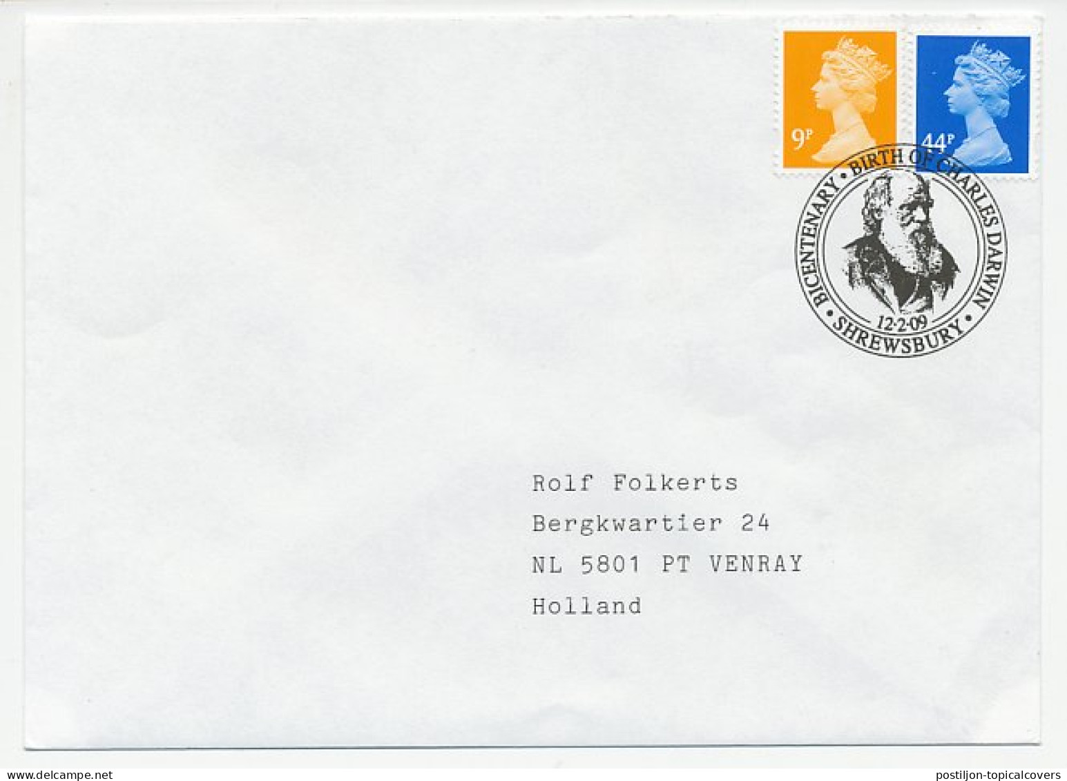 Cover / Postmark GB / UK 2009 Charles Darwin - Other & Unclassified