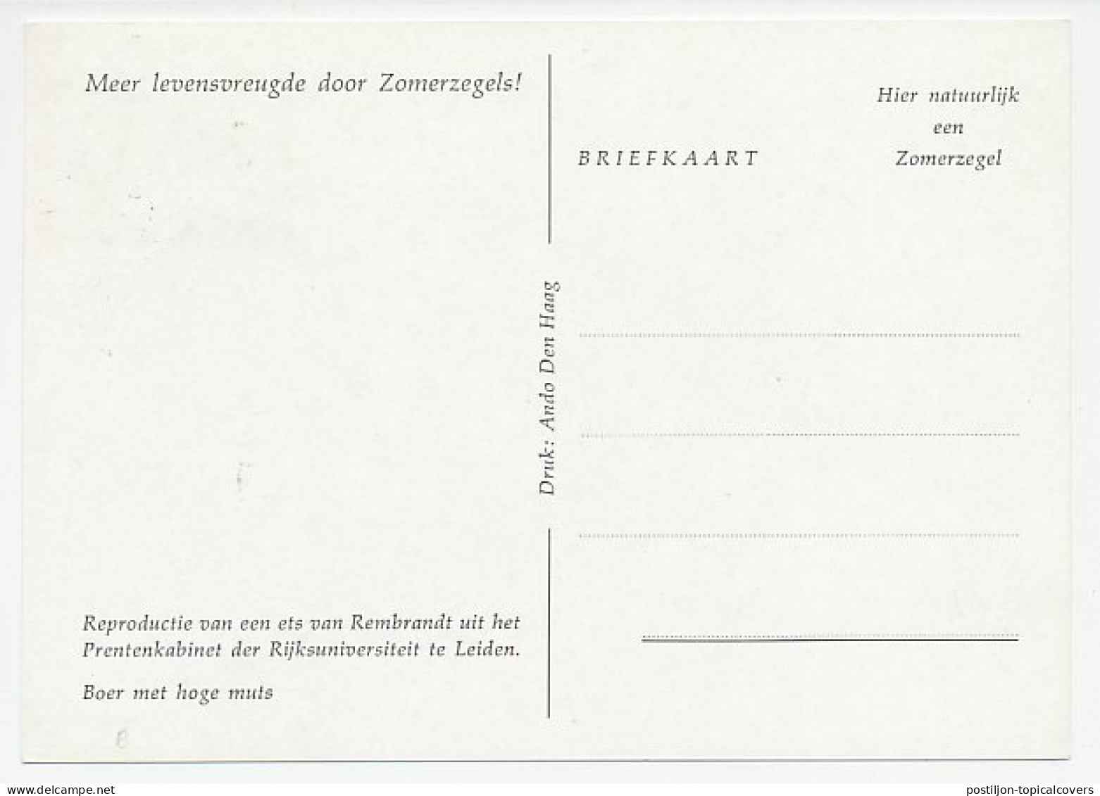 Maximum Card Netherlands 1956 Rembrandt - Farmer With High Hat - Other & Unclassified