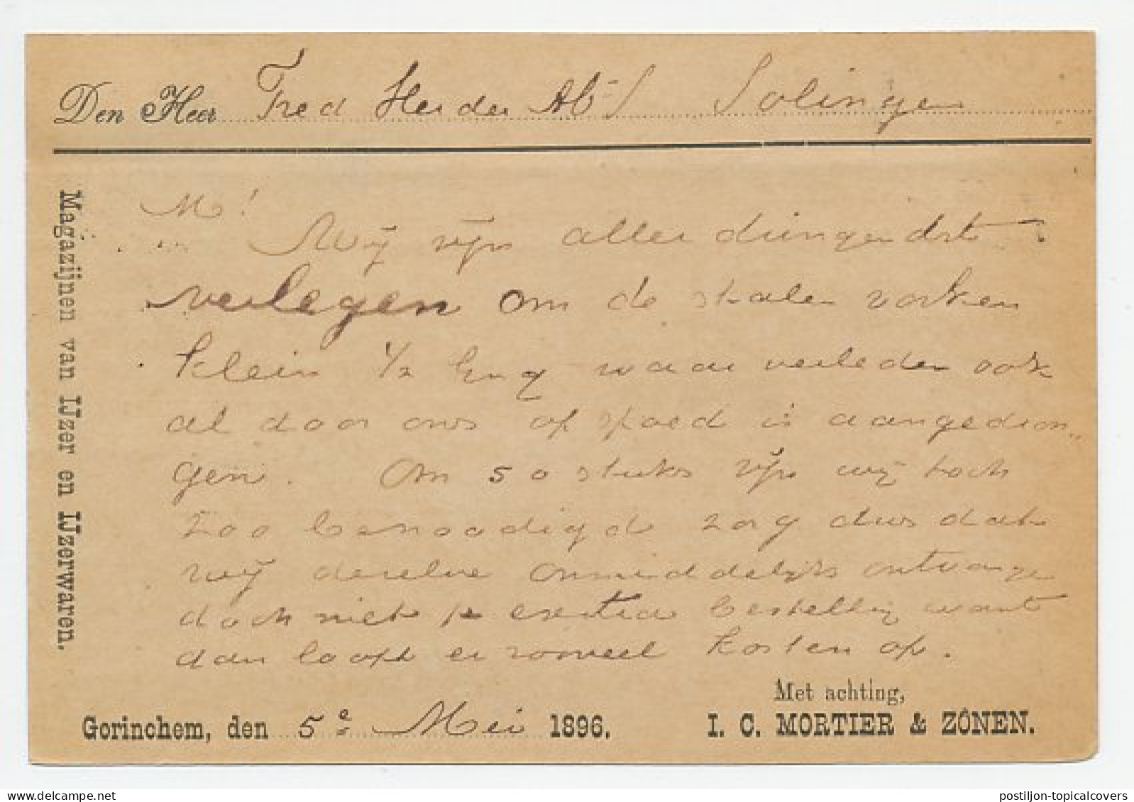 Firma Briefkaart Gorinchem 1896 - IJzerhandel - Unclassified