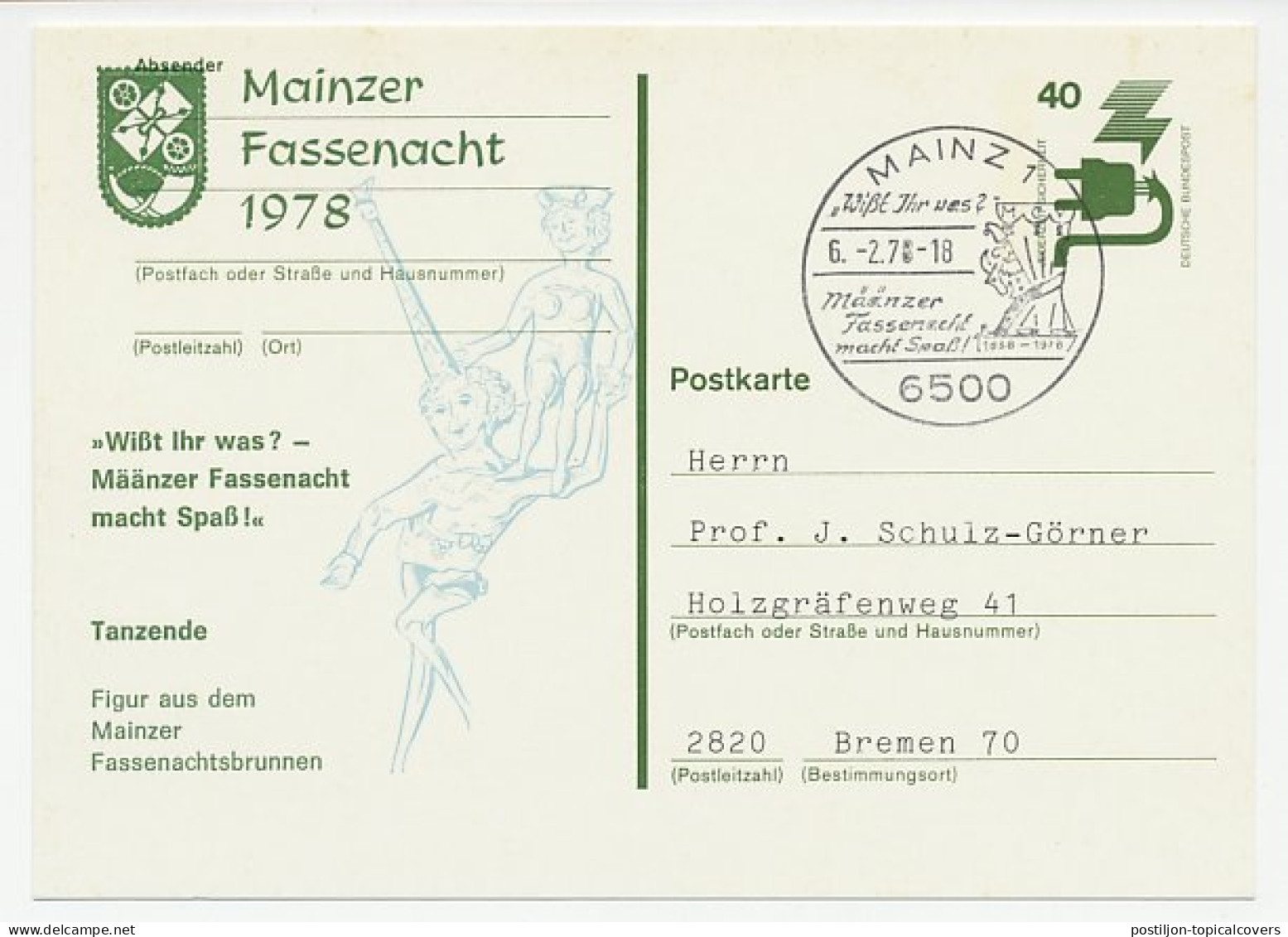 Postal Stationery / Postmark Germany 1977 Mainzer Fassenacht - Carnevale