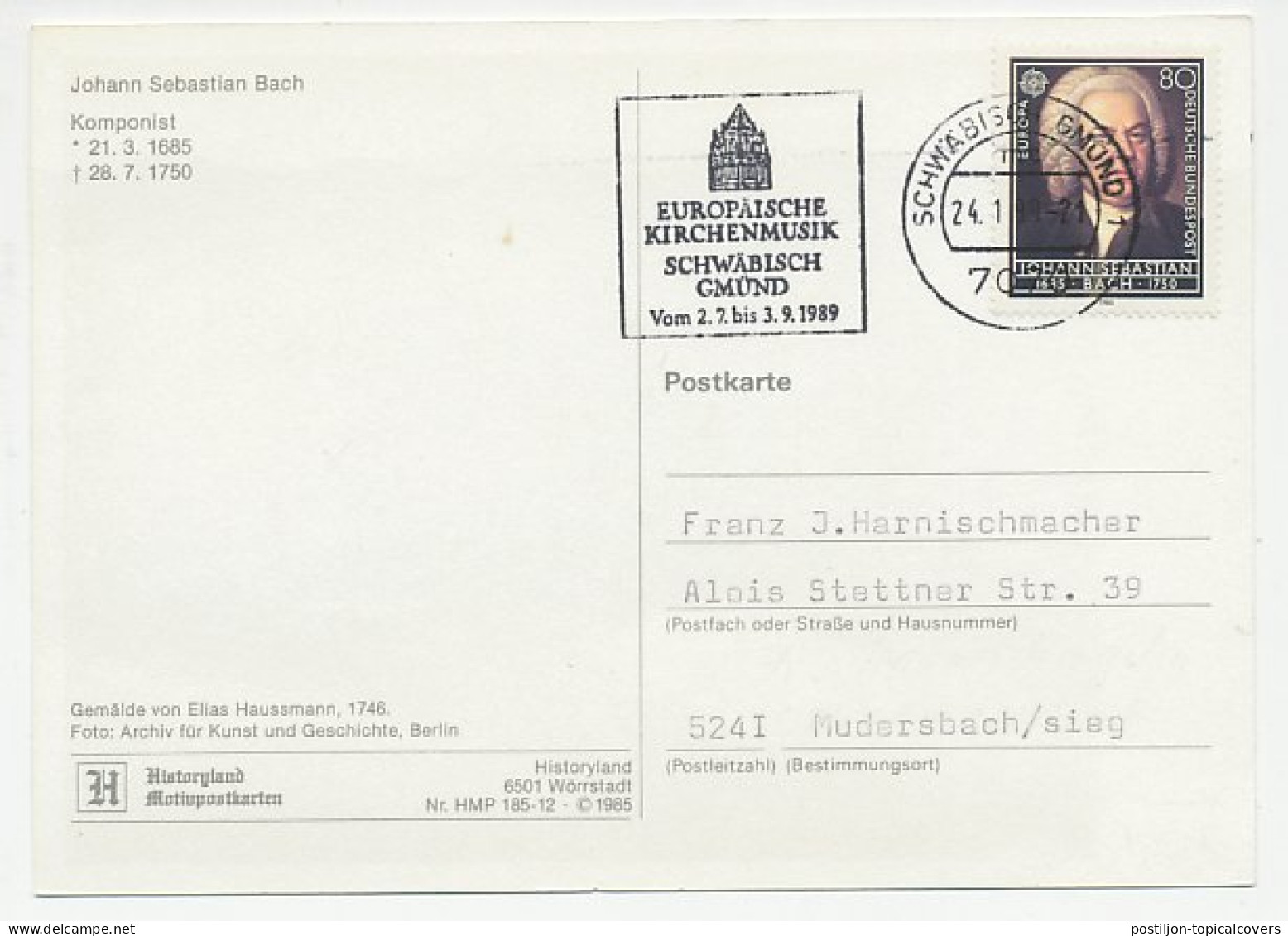 Postcard / Postmark Germany 1989 Church Music - Música