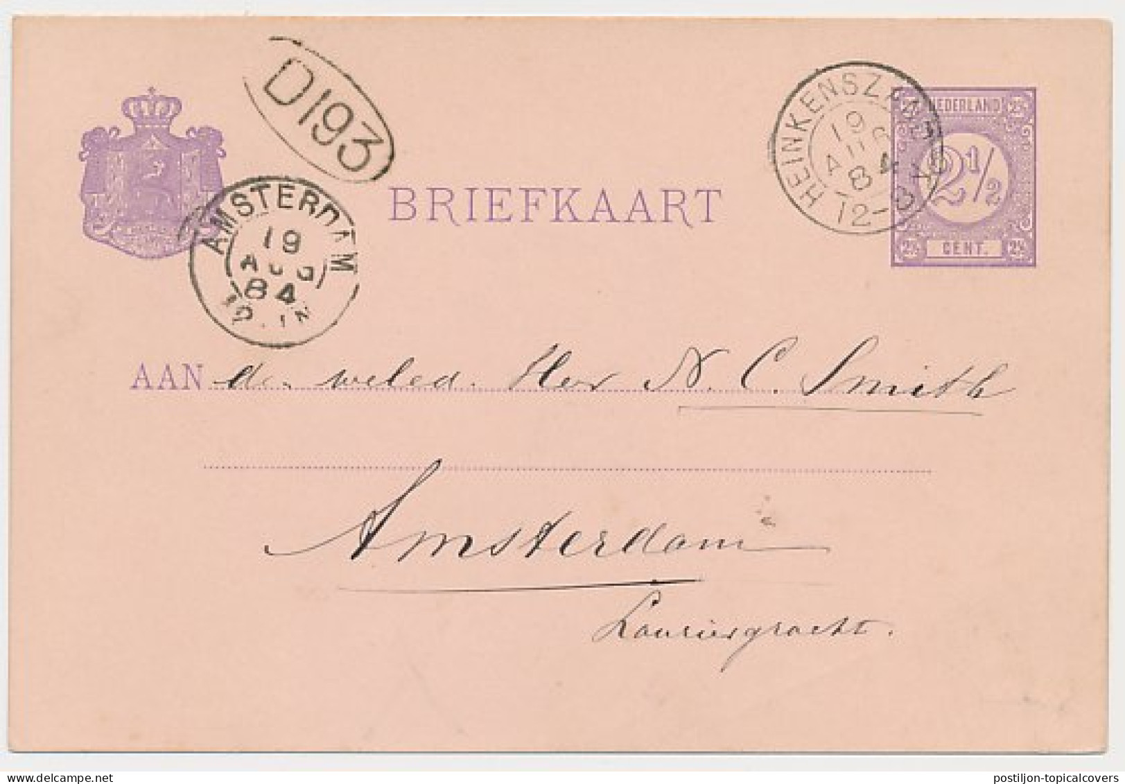 Kleinrondstempel Heinkenszand 1884 - Non Classés