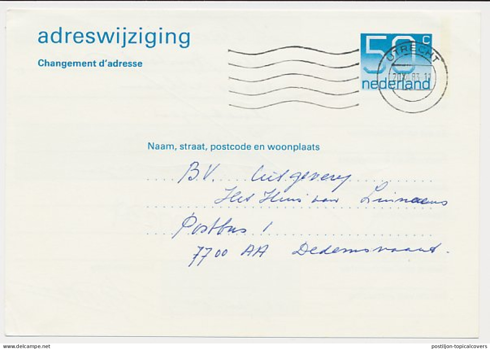 Verhuiskaart G. 47 Utrecht - Dedemsvaart 1983 - Postal Stationery
