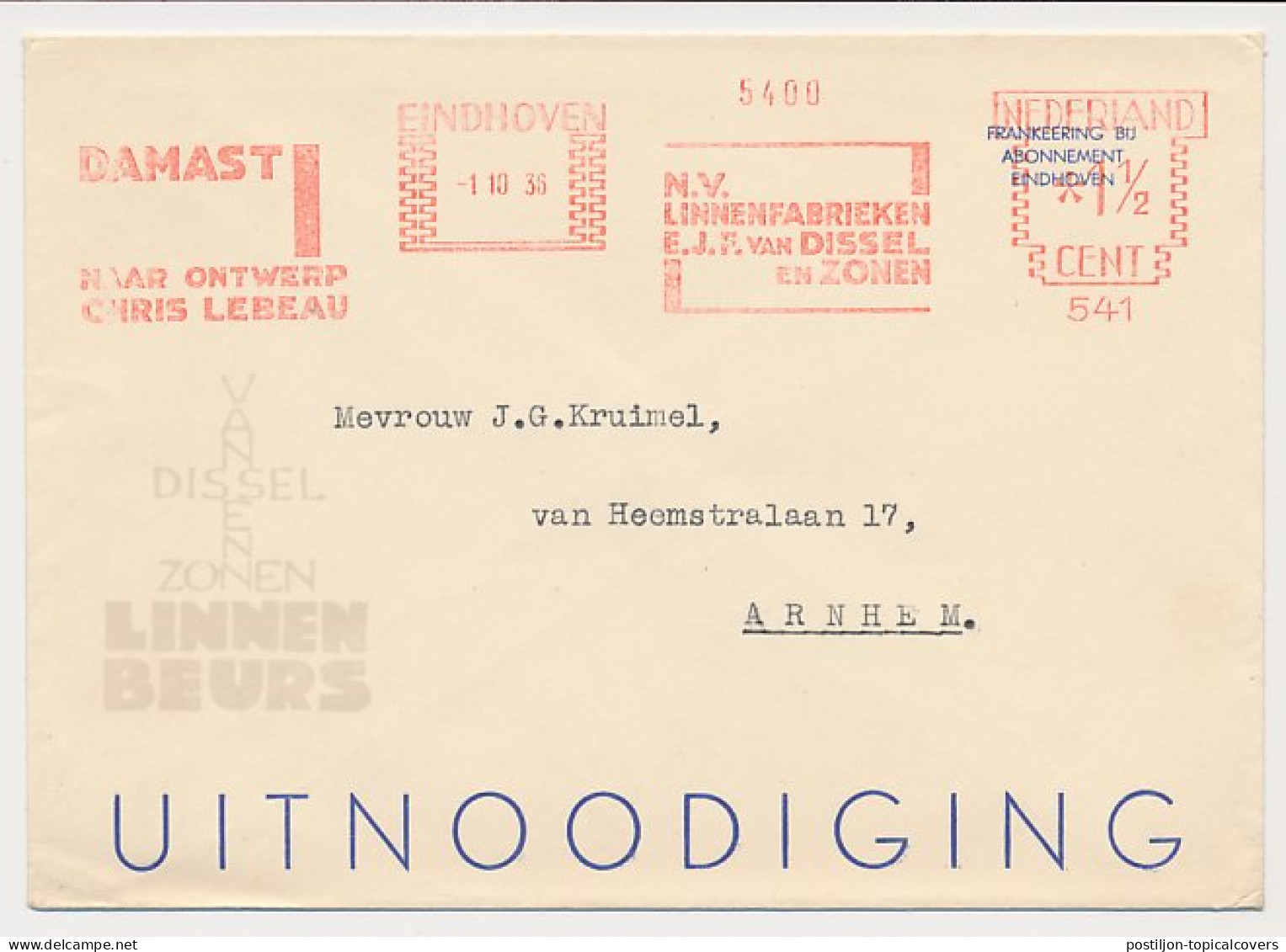 Meter Cover Netherlands 1936 Damask - Linen - Chris Lebeau - Eindhoven - Textil