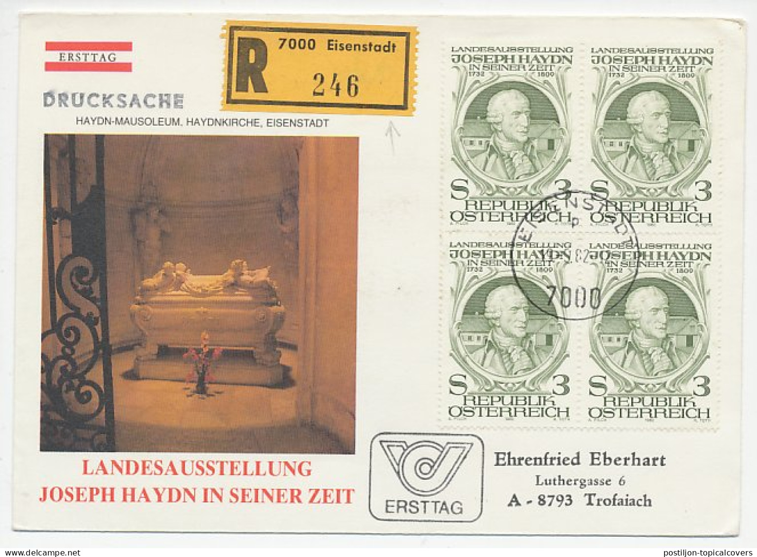 Registered Cover Austria 1982 Joseph Haydn - Composer - Musique