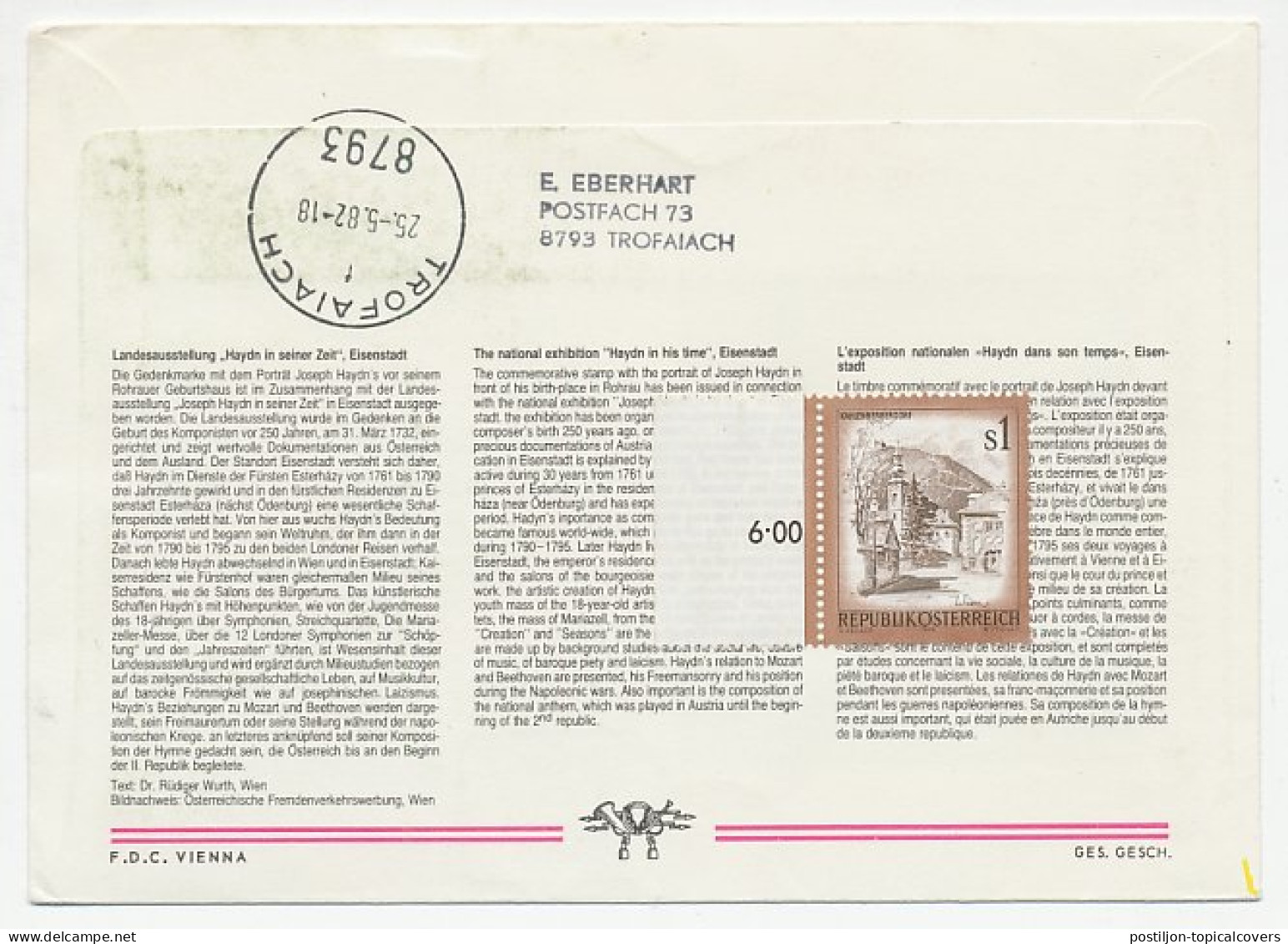 Registered Cover Austria 1982 Joseph Haydn - Composer - Muziek