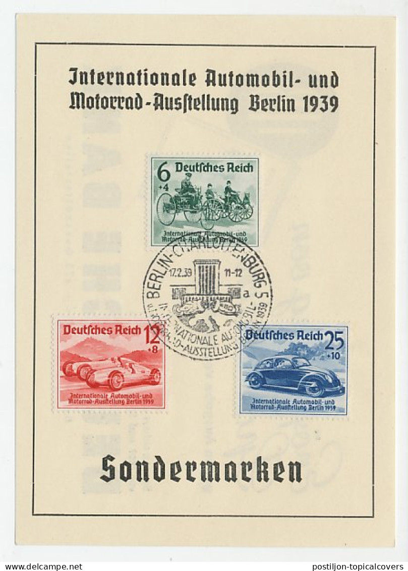 Commemorative Sheet / Postmark Deutsches Reich / Germany 1939 Car And Motorcycle Exhibition - Auto's
