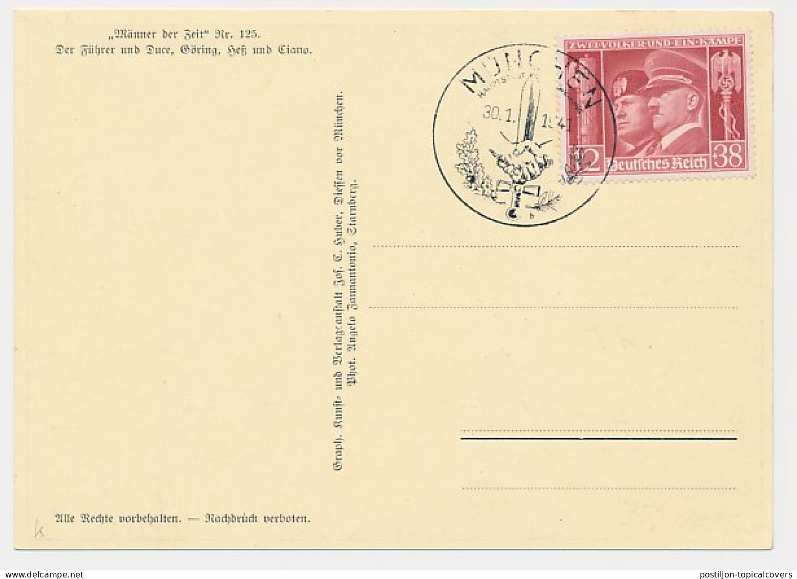 Postcard / Postmark Deutsches Reich / Germany 1941 Adolf Hitler - Mussolini - Guerre Mondiale (Seconde)