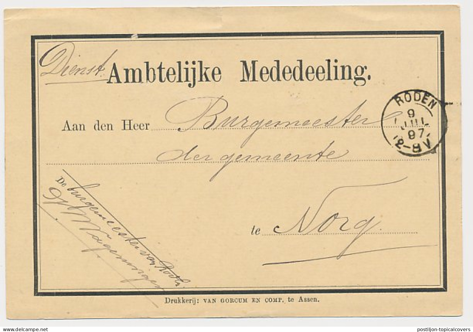 Kleinrondstempel Roden 1897 - Unclassified