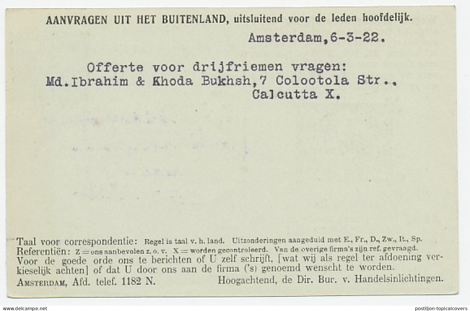 Firma Briefkaart Amsterdam 1922 - Handel - Non Classés
