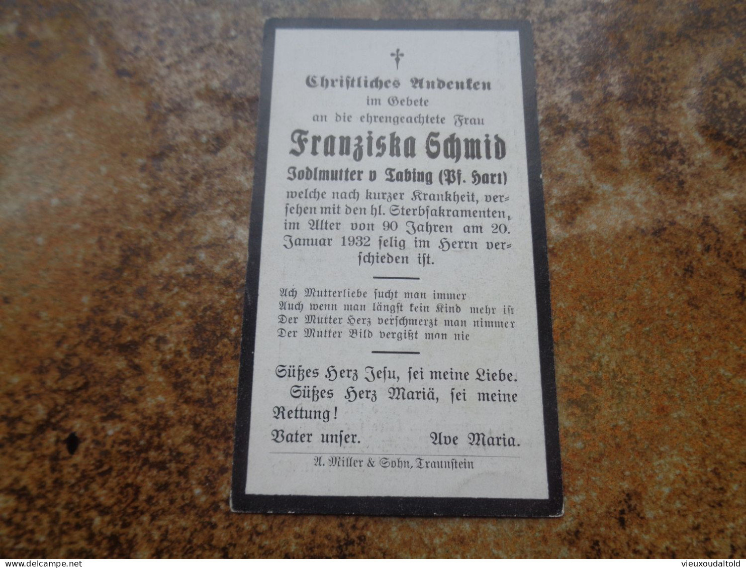 Doodsprentje/ Sterbekarte    1932  Frau Franziska Schmid  90 Jahre - Religione & Esoterismo