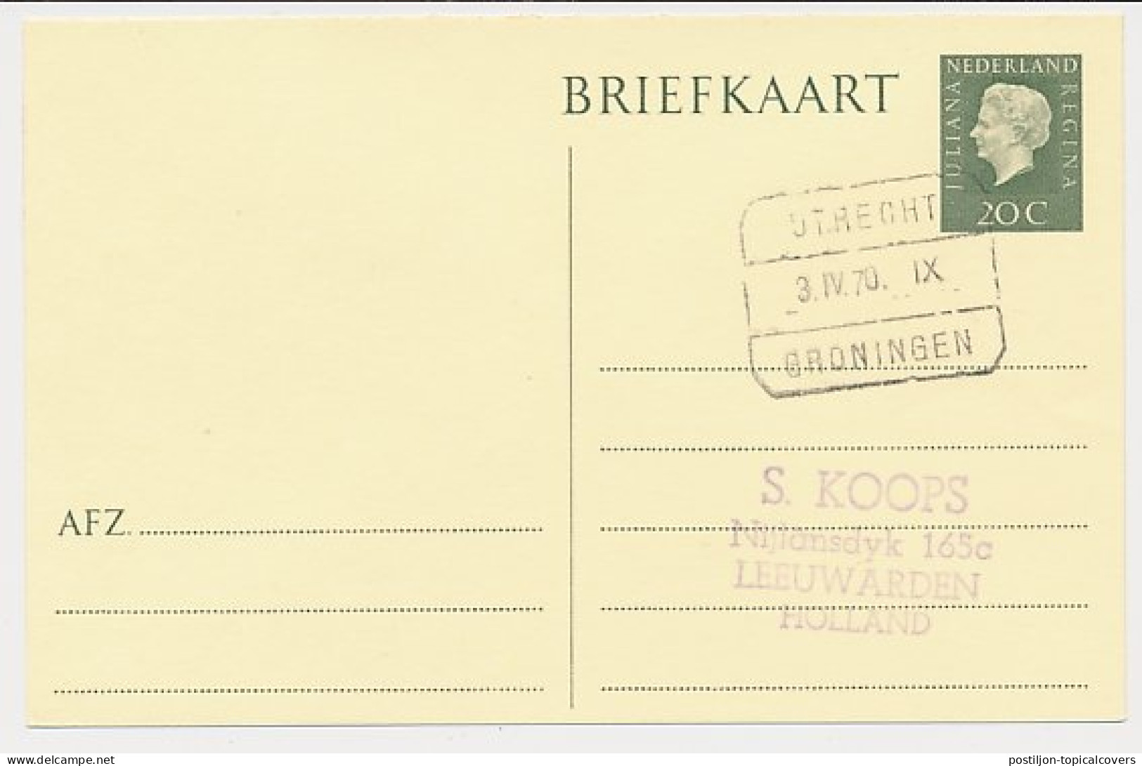 Treinblokstempel : Utrecht - Groningen IX 1970 - Non Classés