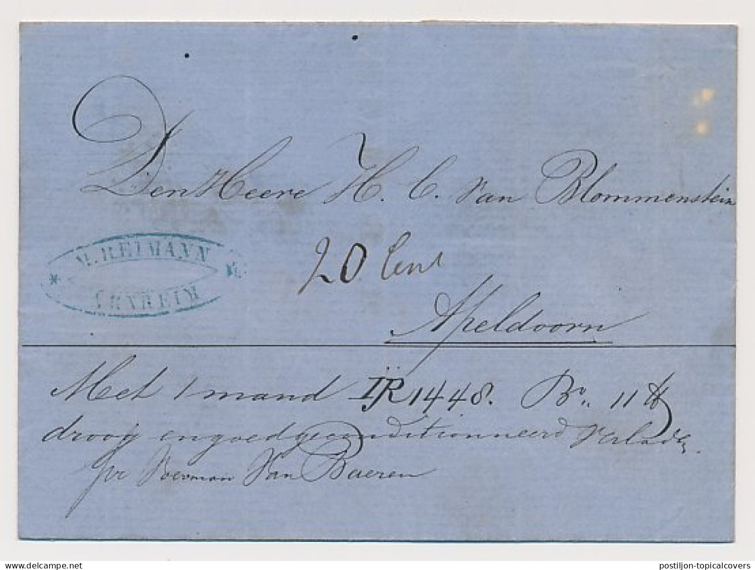 Arnhem - Apeldoorn 1868 - Per Voerman Van Baeren - ...-1852 Prephilately