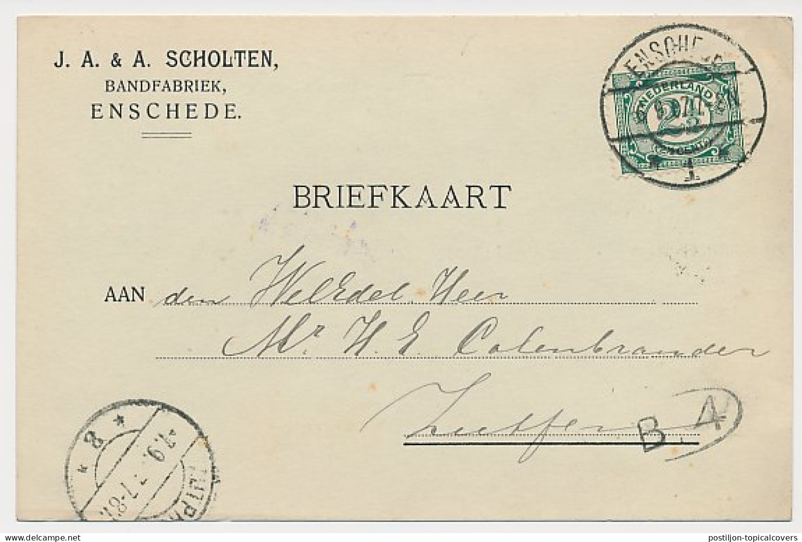 Firma Briefkaart Enschede 1907 - Bandfabriek - Non Classés