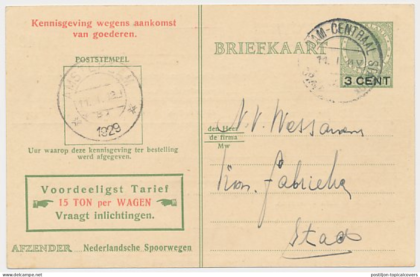 Spoorwegbriefkaart G. PNS216 C - Locaal Te Amsterdam 1929 - Postwaardestukken