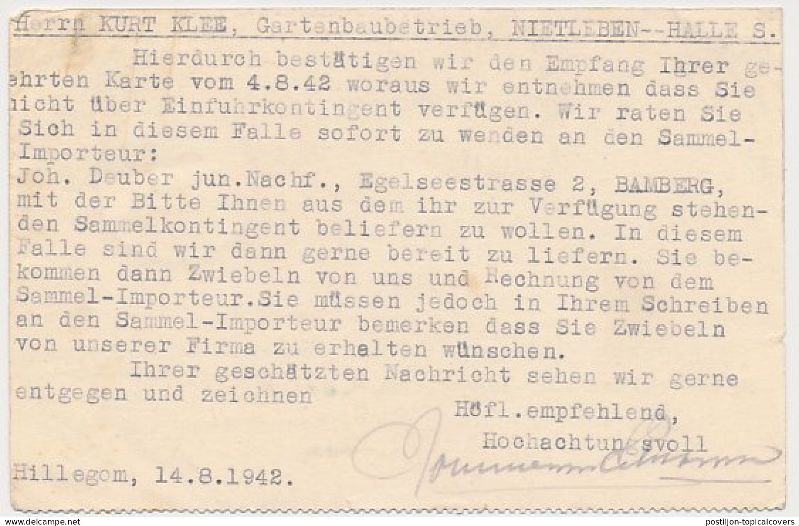 Firma Briefkaart Hillegom 1942 - Bloembollen - Unclassified