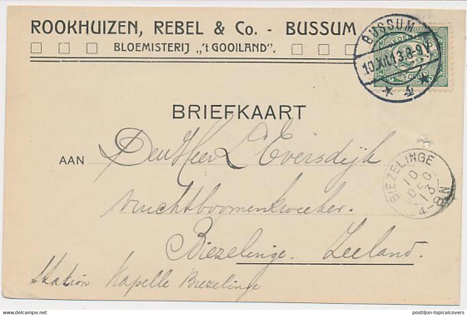 Firma Briefkaart Bussum 1913 - Bloemisterij - Zonder Classificatie