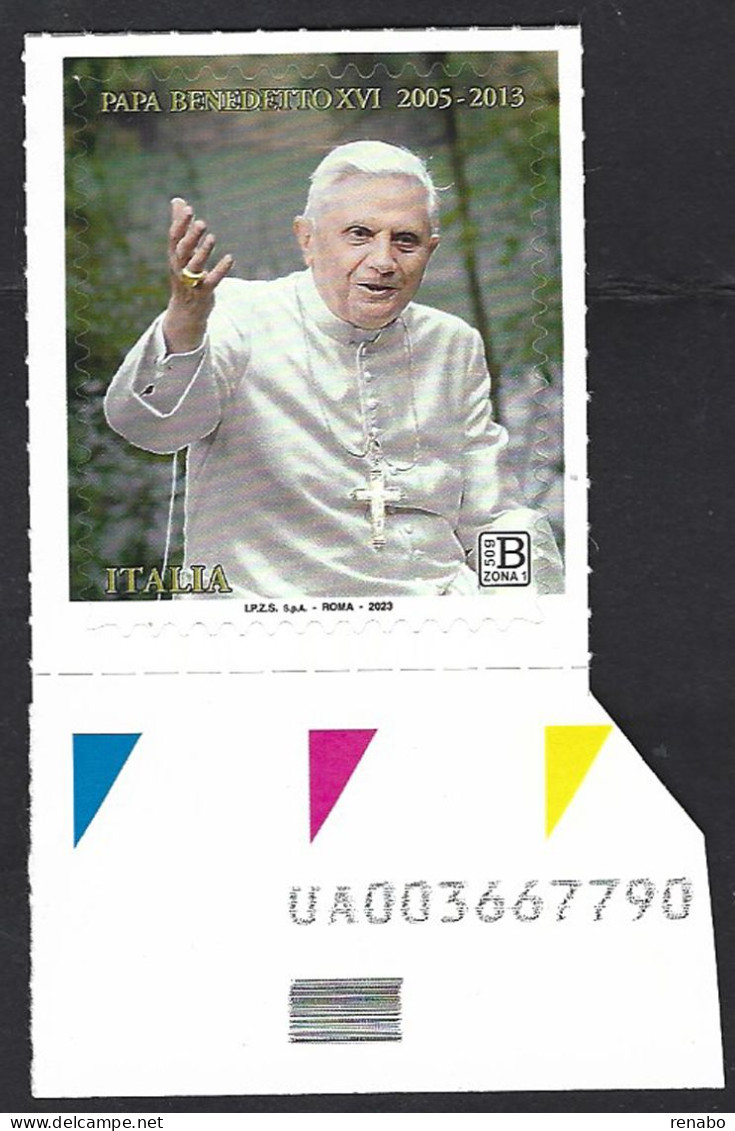 Italia 2023; Ricordo Di Papa Benedetto XVI, Francobollo Con Codice Alfanumerico; B Zona1 – 50g - 2021-...: Nieuw/plakker