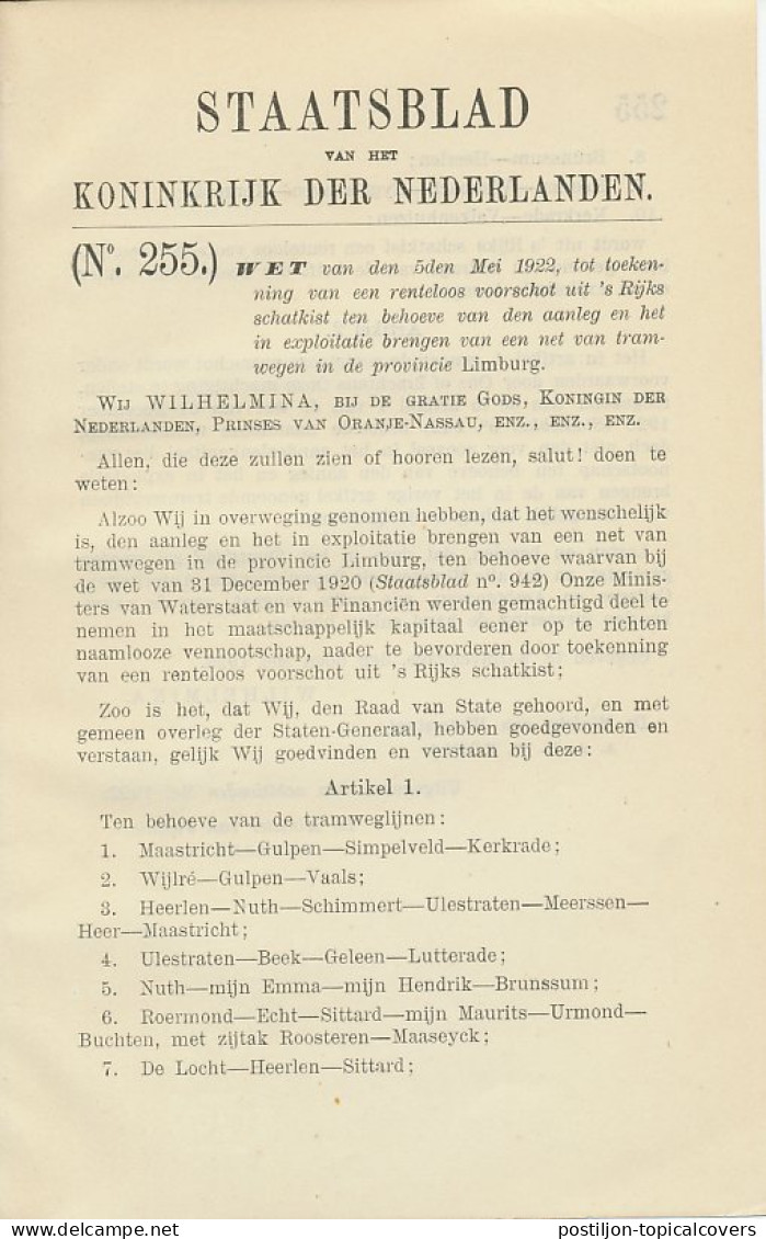 Staatsblad 1922 : Spoorlijnen Limburg - Documenti Storici