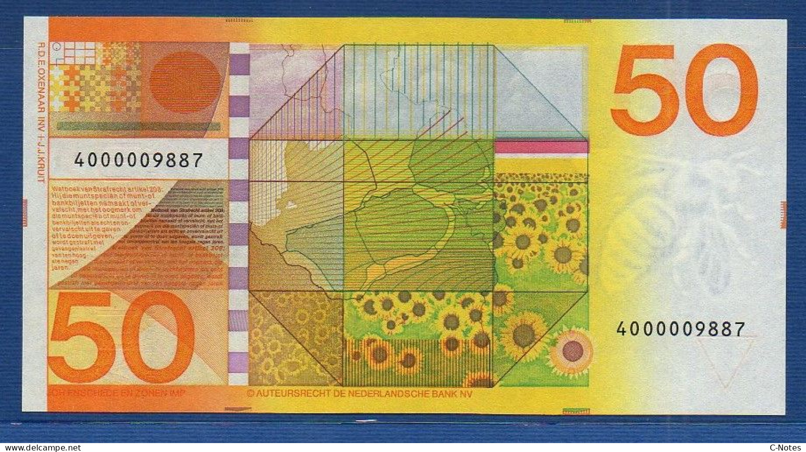 NETHERLANDS  - P.96 – 50 Gulden 1982 UNC,  S/n 4000009887 - 50 Gulden