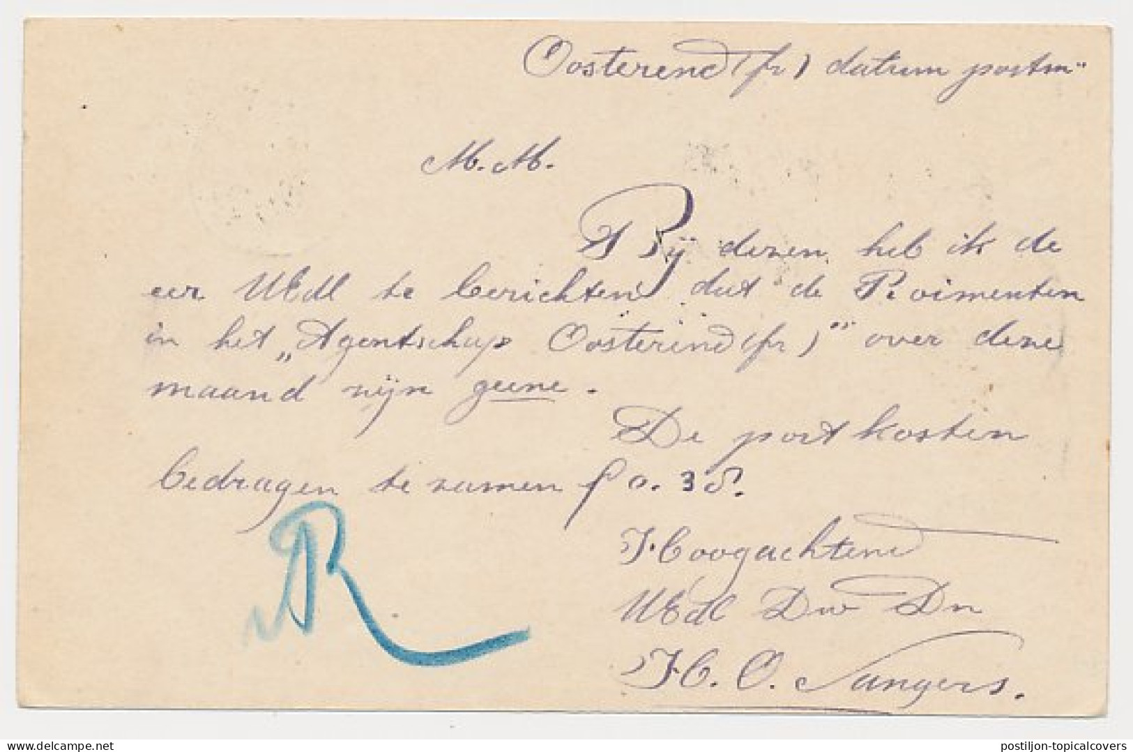 Kleinrondstempel Oosterend (Friesl:) 1899 - Zonder Classificatie