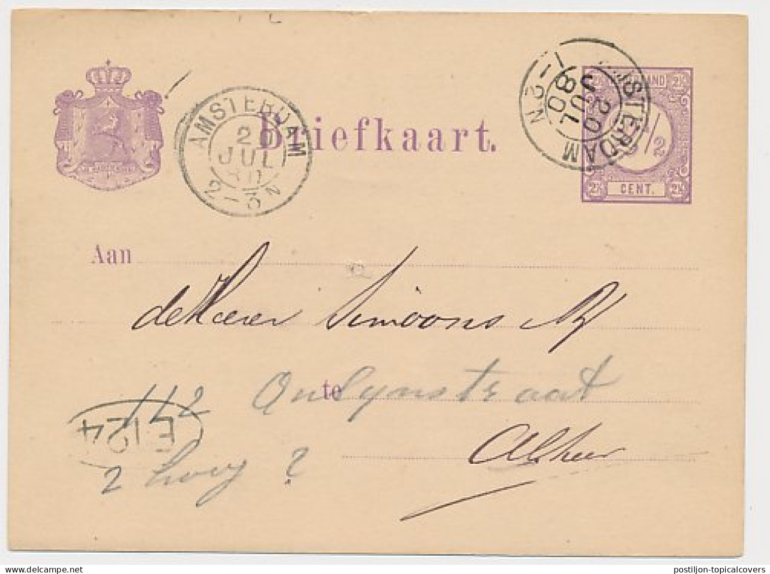 Briefkaart G. 18 Particulier Bedrukt Locaal Te Amsterdam 1880 - Ganzsachen