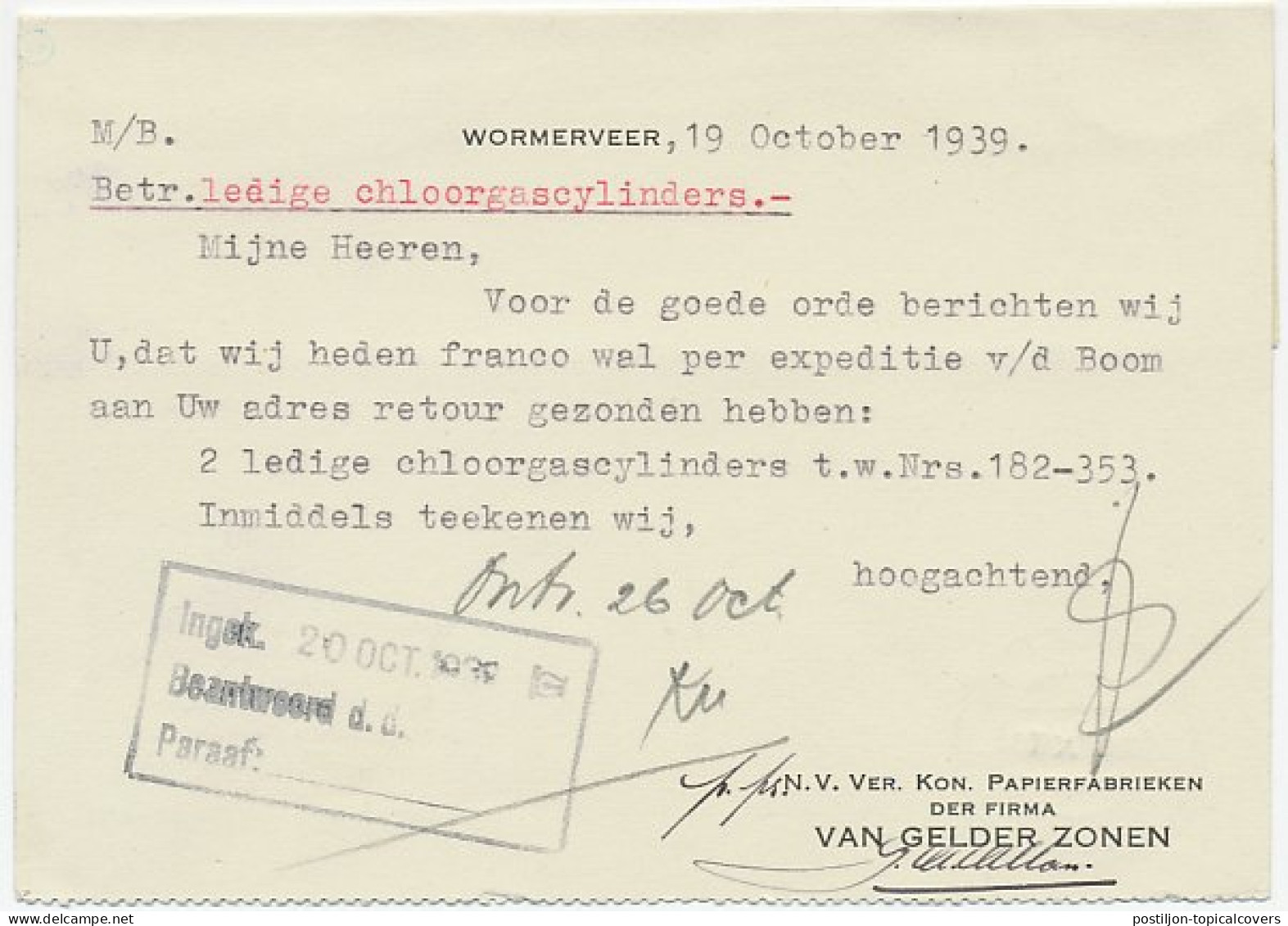 Perfin Verhoeven 777 - VGZ - Wormerveer 1939 - Zonder Classificatie