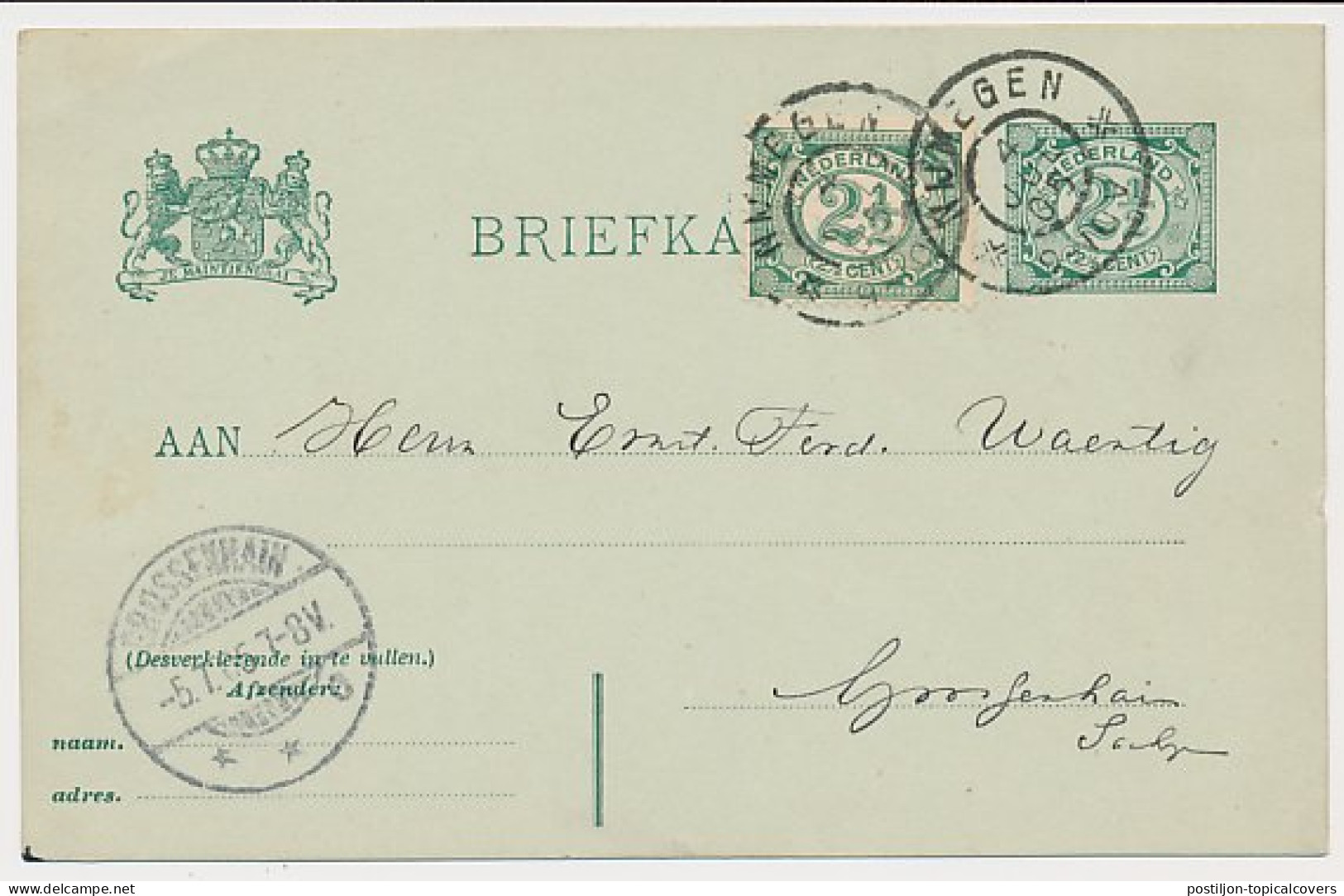 Briefkaart G. 59 / Bijfrankering Nijmegen - Duitsland 1905 - Postwaardestukken