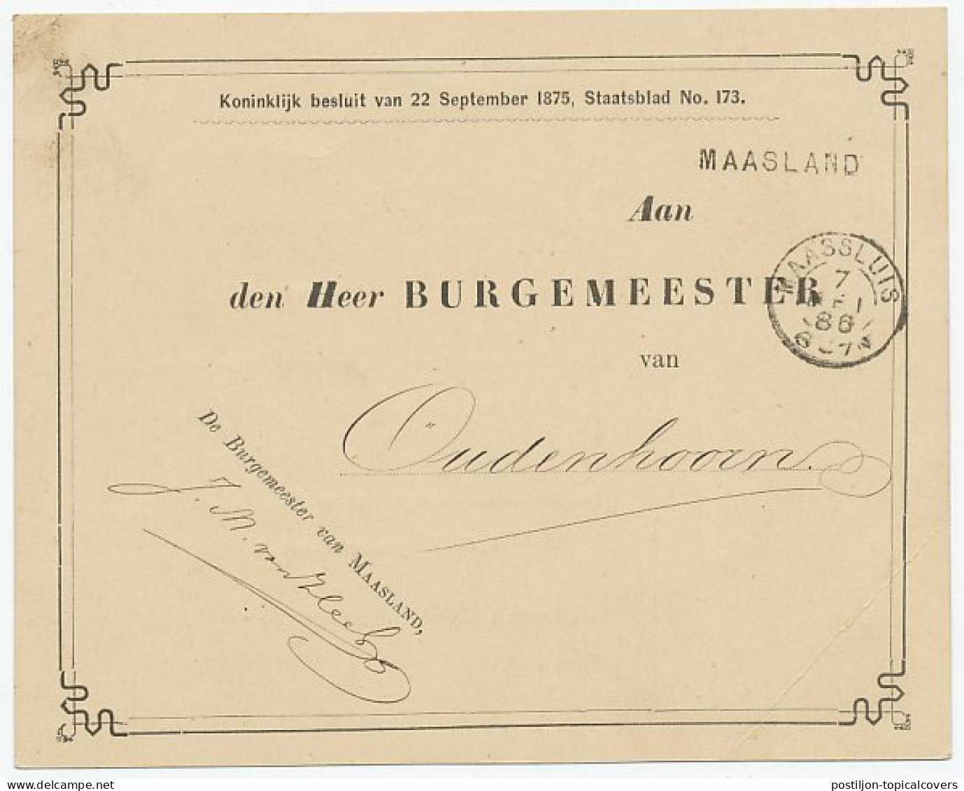 Naamstempel Maasland 1886 - Storia Postale